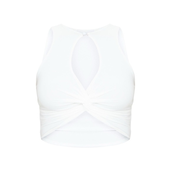 Pretty Little Thing White Slinky Cross Front Key Hole Crop Top Small - Picture 6 of 6
